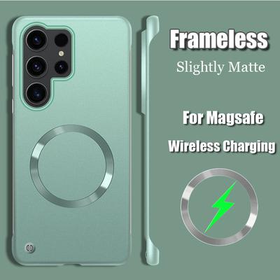 Bezdrátové nabíjecí bezrámové pouzdro na telefon pro Samsung S25 Ultra s magnetickým magnetickým krytem Magsafe bez okrajů pro Galaxy S24 Ultra S22 S23 S25 Plus