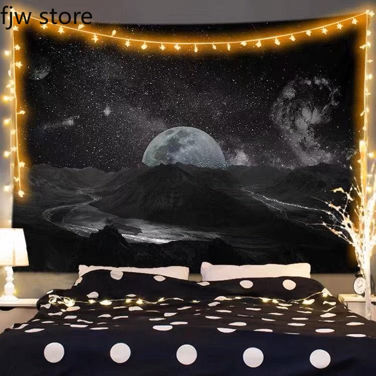 Starry Sky Moon Landscape Tapestry Room Aesthetic  Wall Hanging Art Background Cloth Bedroom Dormitory Home Decoration