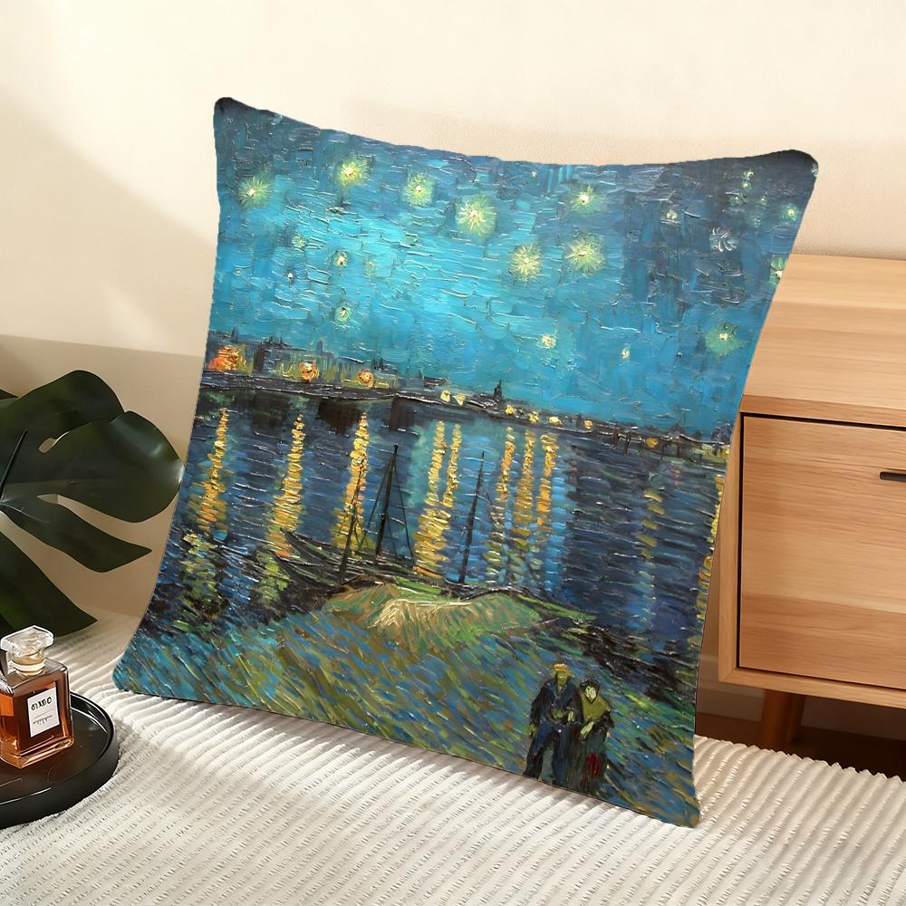 V-Van Gogh Oil Painting Cushion Cover Soft Short Plush Pillow Cover Smooth Cozy Texture Aesthetic Cushion Case Home Decor
