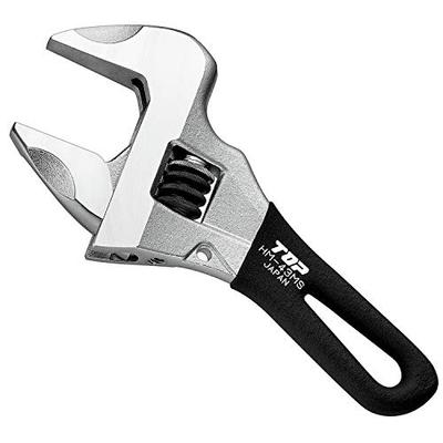 TOP Industrial (TOP) Short Work Wide Adjustable Wrench, Jaw Opening 0-43mm, Black, with Wobble-Free Worm Gear, HM-43MSBK, Made In Tsubame-Sanjo, Japan