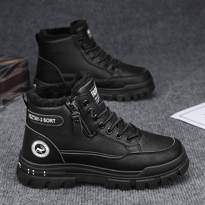 Bottes de Neige pour Homme Style Vintage - Bottes d'Hiver Mi-Mollet Décontractées avec Fermeture à Lacets, Bout Rond et Semelle en PVC Durable, Bottes d'Hiver