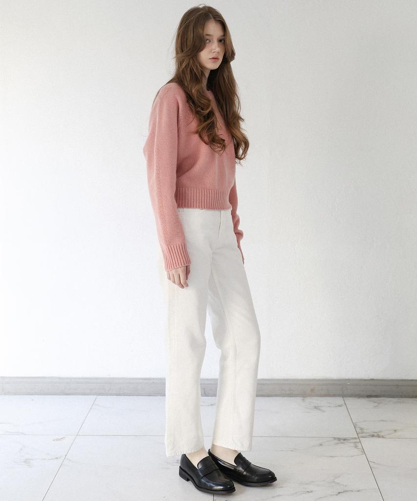 STAY WITH ME Fine Wool Crew Neck Knit (Pink)