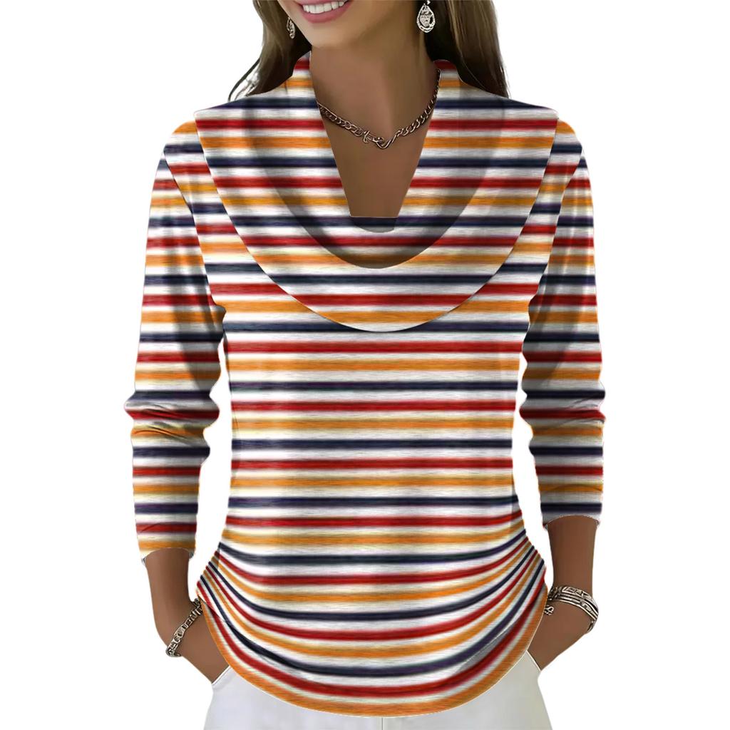 Women's Casual And Fashionable Round Neck Long Sleeved Printed Top Sweater