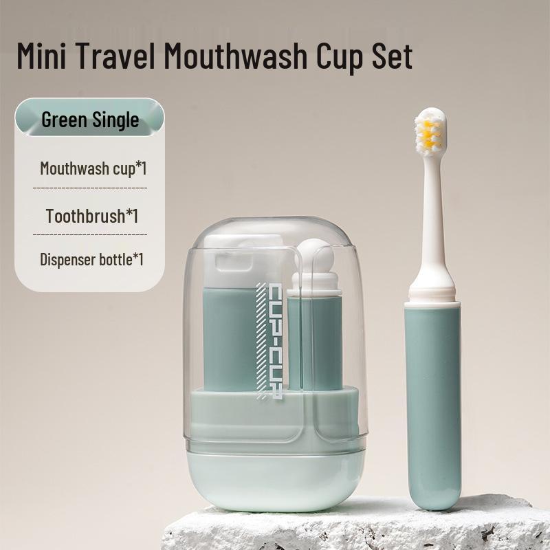 Mini Travel Toothbrush & Mouthwash Set with Folding Holder