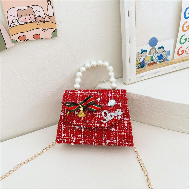 Adorable Red Pearl Handheld Princess Purse For Little Girls With Charming Cartoon Design