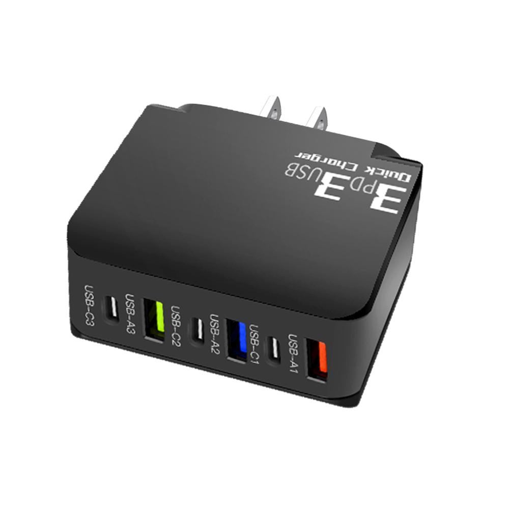 

USB Type C зарядное устройство быстрая зарядка 6 портов USB телефон зарядное устройство адаптер для iPhone 16 15 Samsung Xiaomi Huawei мульти порты быстрое зарядное устройство US Plug чёрный