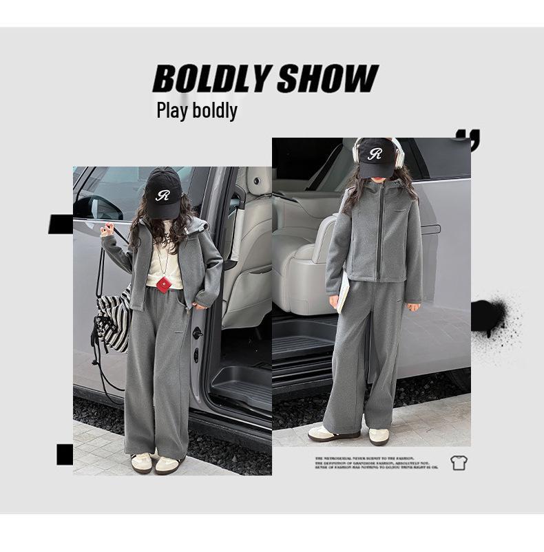 Ensemble Sweat à capuche doublé polaire et pantalon de survêtement pour filles - Style hiver 2025