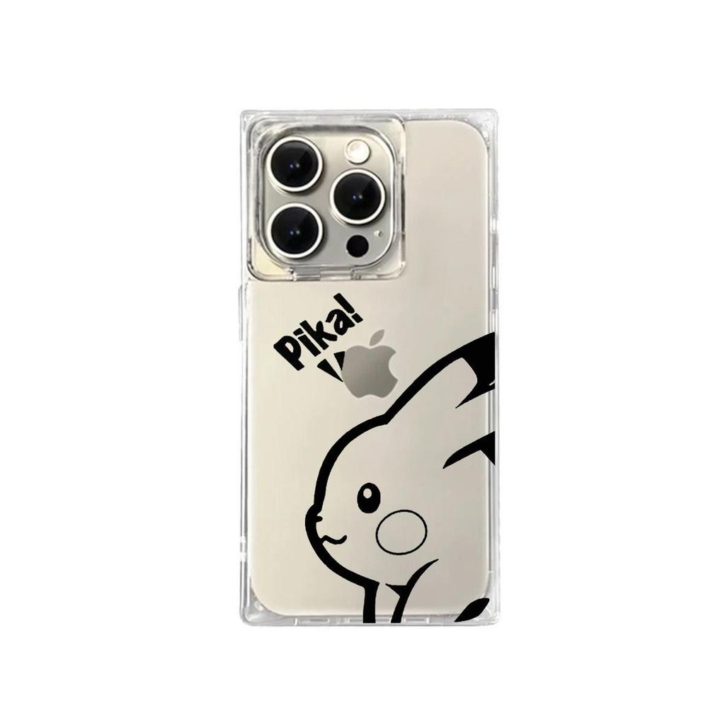 Transparent Square Back Tube Case Casing Protection For iPhone 13 11 16 ProMax 12 15 Plus 14 Pro Max Anti-Oxygen,Pikachu's Profile Pattern