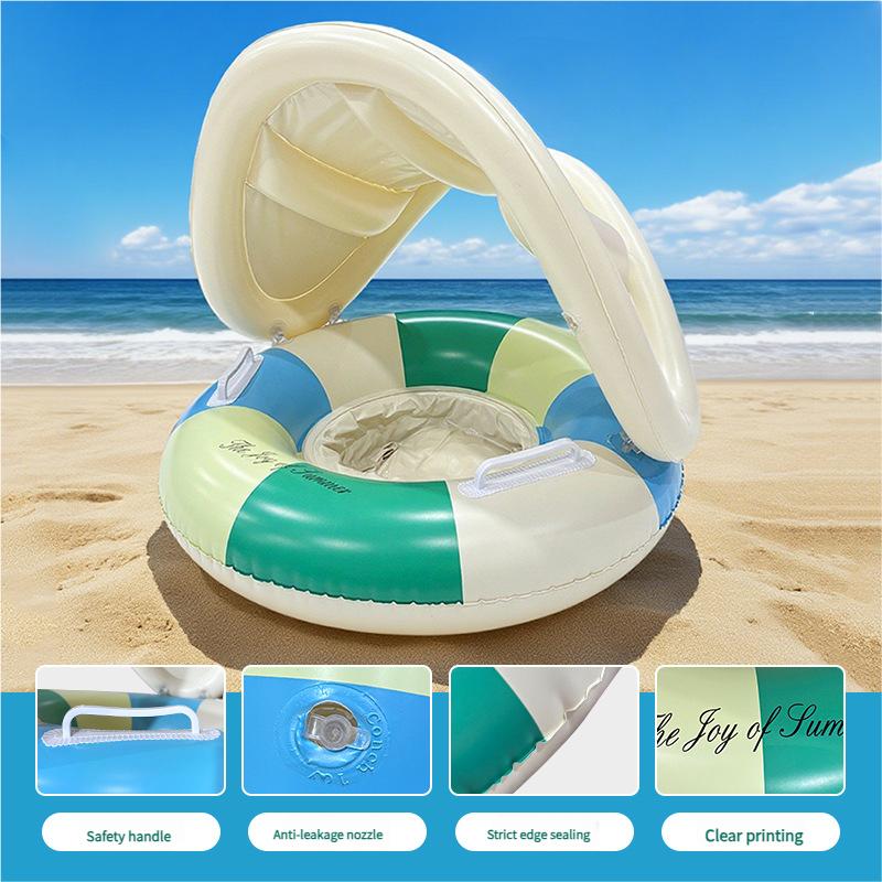 Summer Pool Water Environmentally Friendly Thickened 3-6 Years Old Awning Striped Seat with Handle Inflatable Children's Swimming Ring