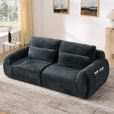 2-Sitzer-Sofa, Kaninchen-Stil Kunstfell, Hohe Rückfederung, USB-Ladeanschluss, Seitliche Magazintasche, Für Wohnzimmer, Wohnung, Arbeitszimmer und Schlafzimmer, Grau