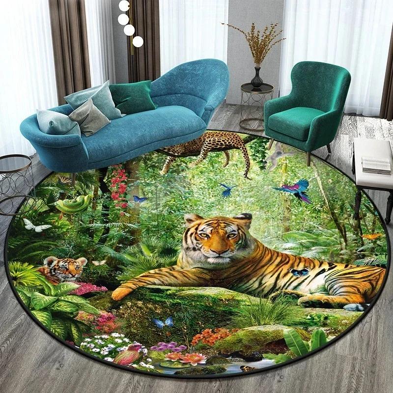 Various Tiger Round Carpet Floor Mat Living Room Rug Prayer Mat Area Rug Children's Decoration Gift Bathroom Floor Home Decor