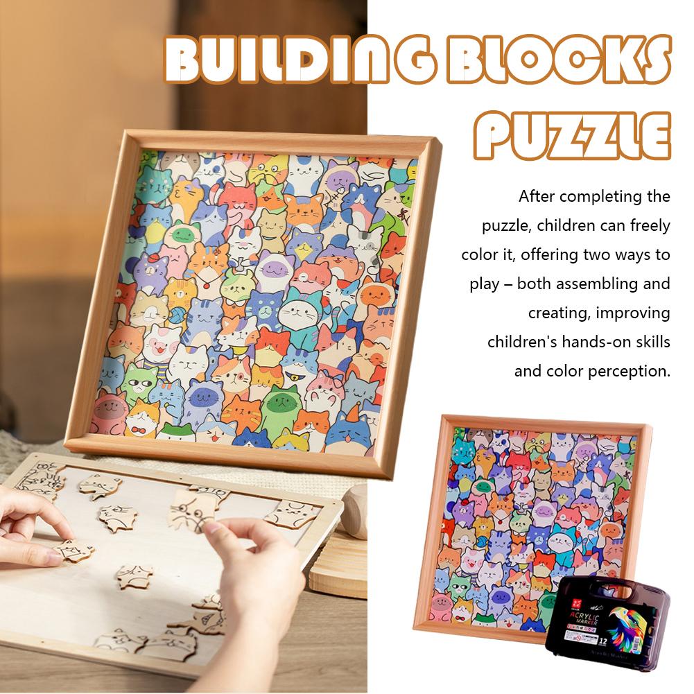 Cartoon Toys Cute Kitten Wooden Puzzles Hand-painted Puzzle Diy Gift Present Assembly Toy Christmas T3d4