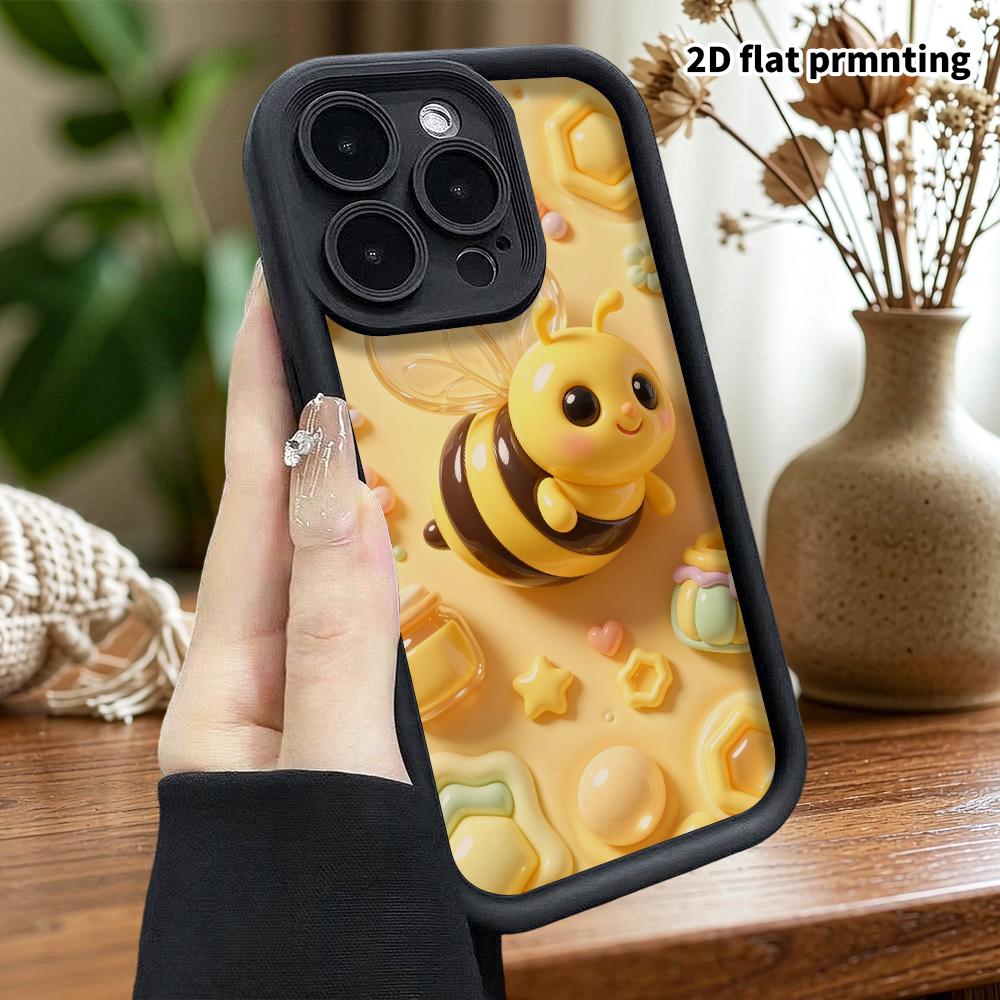 Phone Case: 2D Flat Design Suitable for iPhone 18 17 16 15 14 13 Pro Protective Case, Cartoon Little Bee, Perfect Christmas and Halloween Holiday Gift