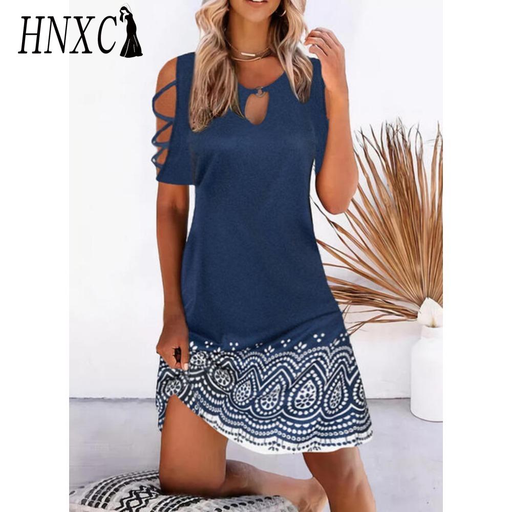 HNXC 13 Color Women Floral Print Dress Summer Sexy Short Sleeve O-Neck Mini Dresses Female Vintage Elegant Dress