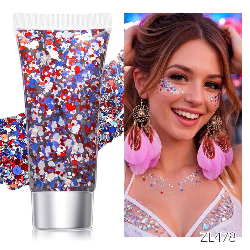 Independent Day Glitter Star Face And Body Gel With Sparkling Shine For Festival Celebration