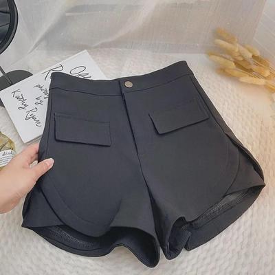 Shorts Negros de Cintura Alta y Pierna Ancha para Mujer - Estilo Coreano Primavera 2024
