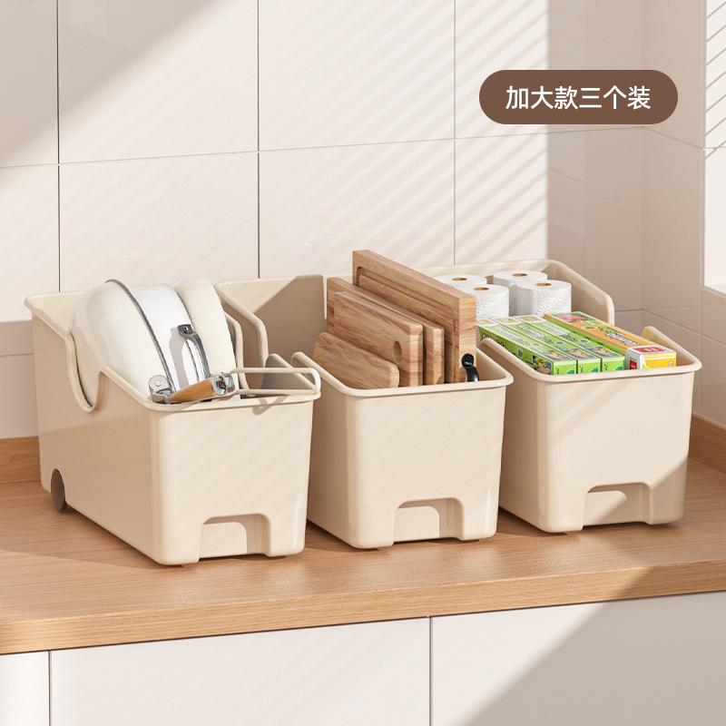 New Storage Box PP with Handle with Pulley Storage Box Household Desktop Kitchen Plastic Cabinet Storage Compartment
