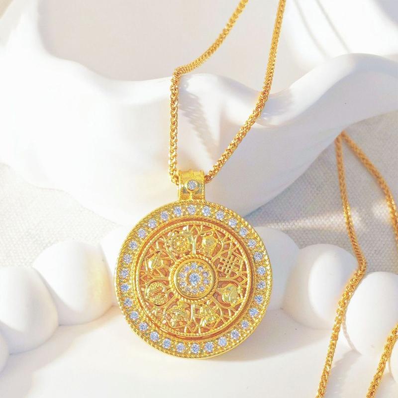 Vintage Ruyi Rotatable Pendant Good Fortune Necklace Women Fashion Versatile Round Pendant Necklace Jewelry Gifts