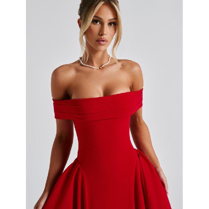 Elegancka Sukienka Damska Bez Ramiączek, Bez Pleców, na Jedno Ramię, w Czystym Kolorze, Letnia-Graniczna, Modna