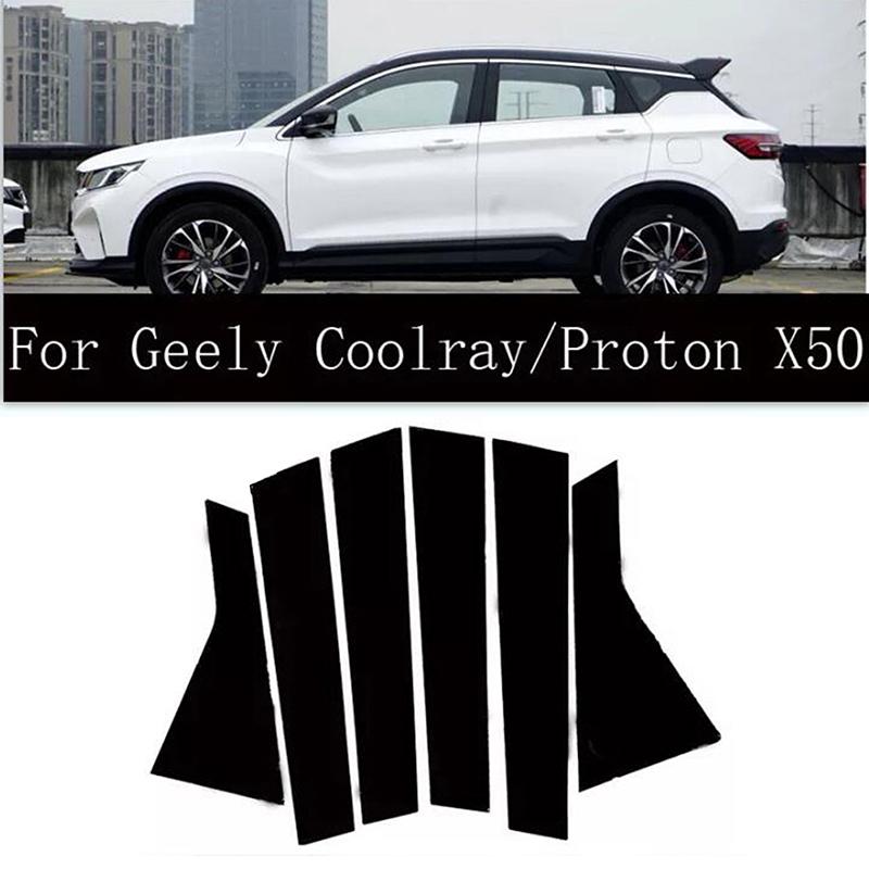 6Pcs Car Door Window Trim Pillar Posts Molding Cover Stickers for Geely Coolray Proton X50 2019-2023 Auto Styling Accessories