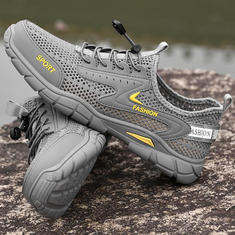Men's Walking Sneakers Outdoor Anti Slip Wear-resistant Mesh Shoes Summer Lightweight Elastic Band Wading Shoes Size 38-46