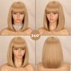MISSQUEEN Short Straight Bob Wigs with Bang Blonde Golden Brown Natural Synthetic Hair for Women Daily Cosplay Heat Resistant Fiber Wig