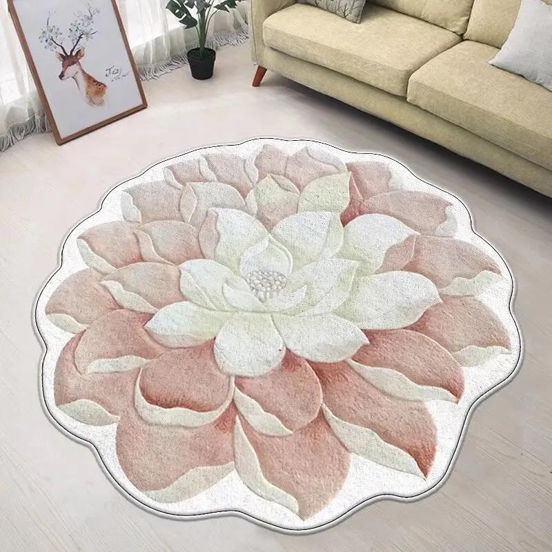 Nordische rutschfeste Matte Wohnzimmer Heimdekoration Blumenform Teppich Große Fläche Runder Flur Teppich Unregelmäßige Teppiche für Schlafzimmer