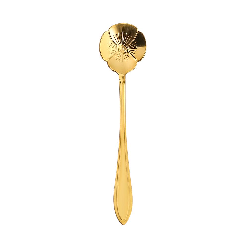Gold Plated Christmas Flower Mixing Spoon - Japanese Stainless Steel Coffee Stirrer with Custom Logo Option.