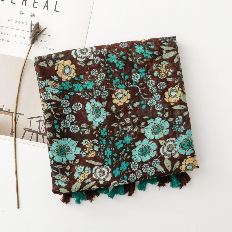 88*180cm Böhmisch Grün Blume Damen Viskose Schal Stola Baumwolle Leinen Gefühl Quaste Pashmina Muslimischer Hijab Wickeltuch Dame Frau