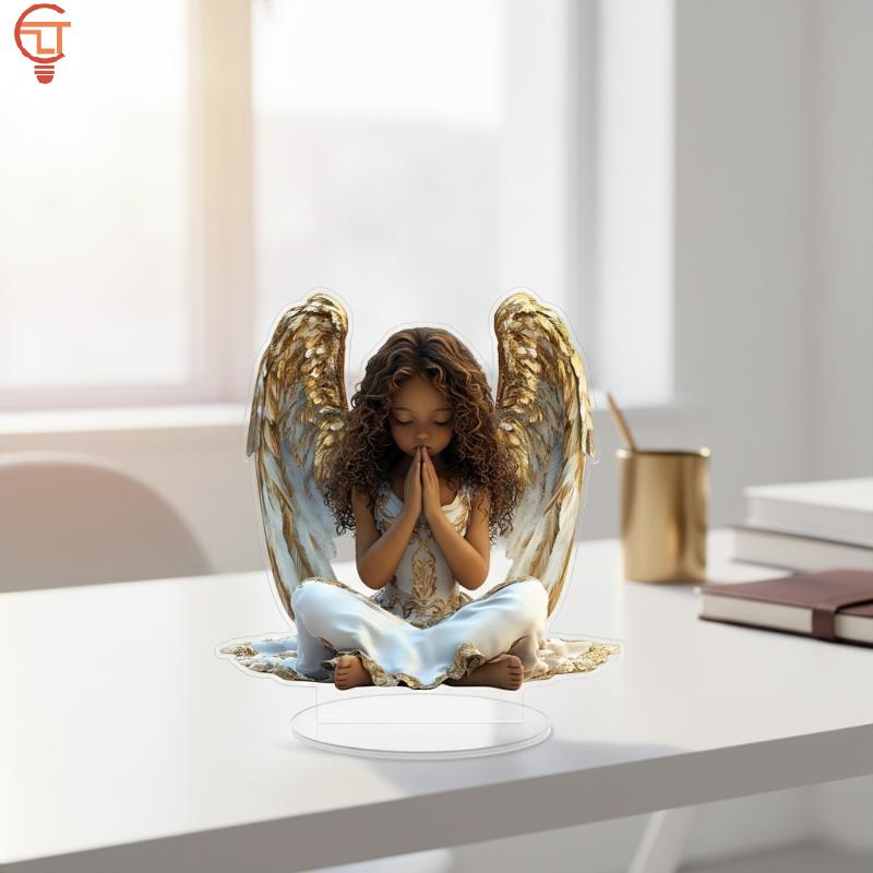 

Acrylic Praying Angel Desktop Ornament 2D Art Statue Religious Home Office Table Decor A1