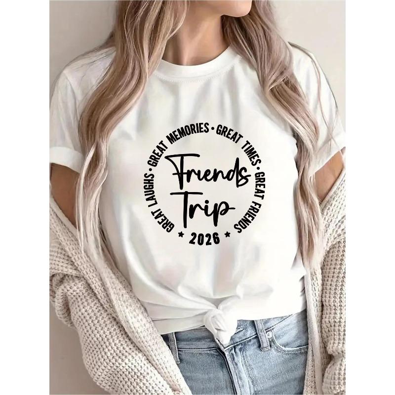 

Women s Vacation Souvenir Print T-Shirt Casual Short Sleeve Round Neck Summer Top L