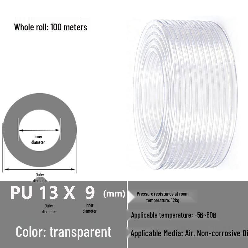 Transparent High-Pressure Pneumatic Air Hose: 8x4.5, 6x3.7, 9x6, 12x9 Sizes