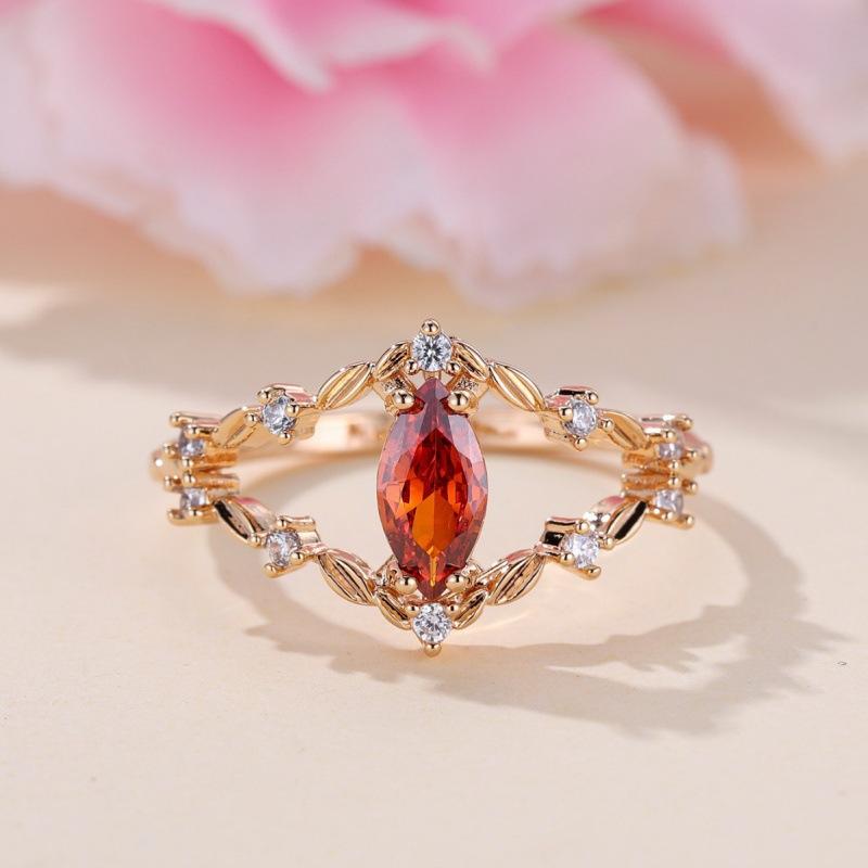 Hot Sale Champagne Gold Horse Eye Pomegranate Red Diamond Micro-set White Diamond Ring no. 6
