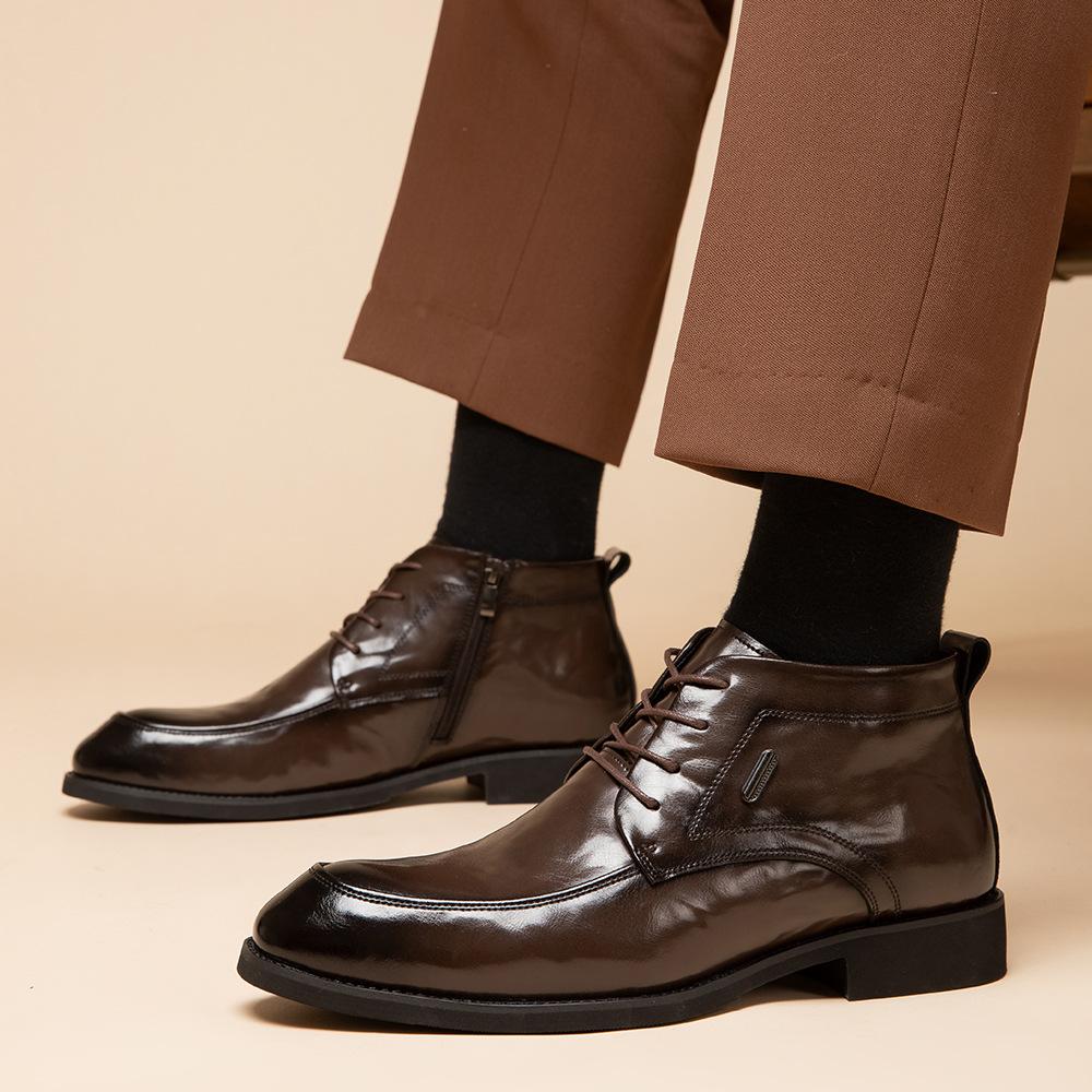 

Autumn and winter new leather Martin boots men s mid-top men s shoes fleece boots British style business casual dress leather shoes 44