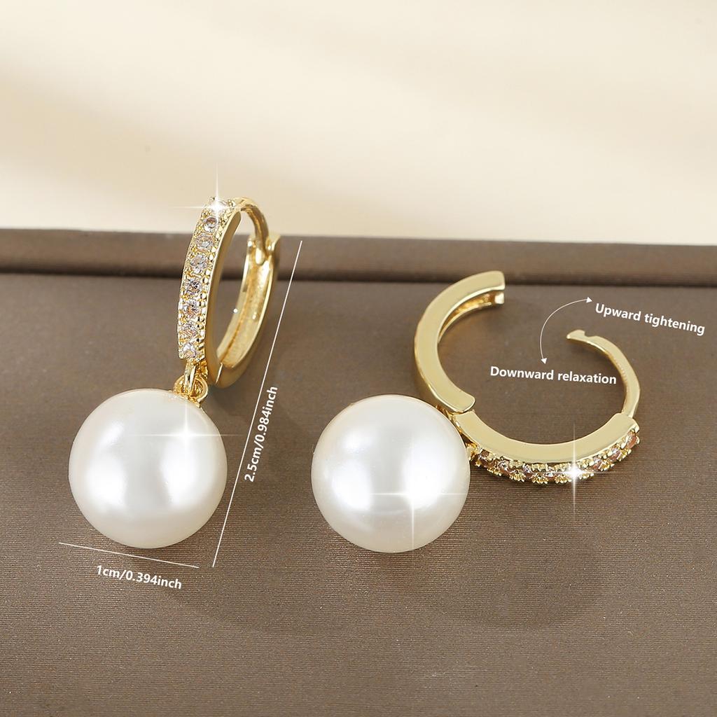 European and American Style Luxury Copper Inlaid Zirconium Pearl Pendant Earrings Retro Elegant Women's Earrings