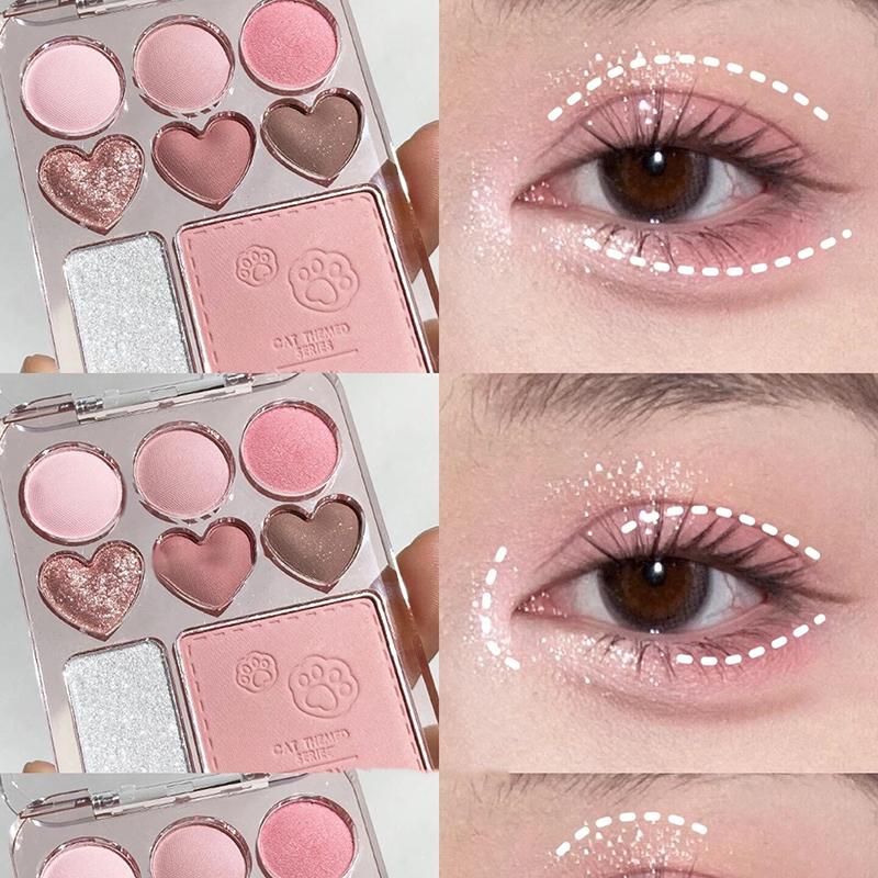 8-Color Love Eye Shadow Plate Blush High-Light Integrated Natural And Long-Lasting Light Shine Eyeshadow Daily Makeup Palette