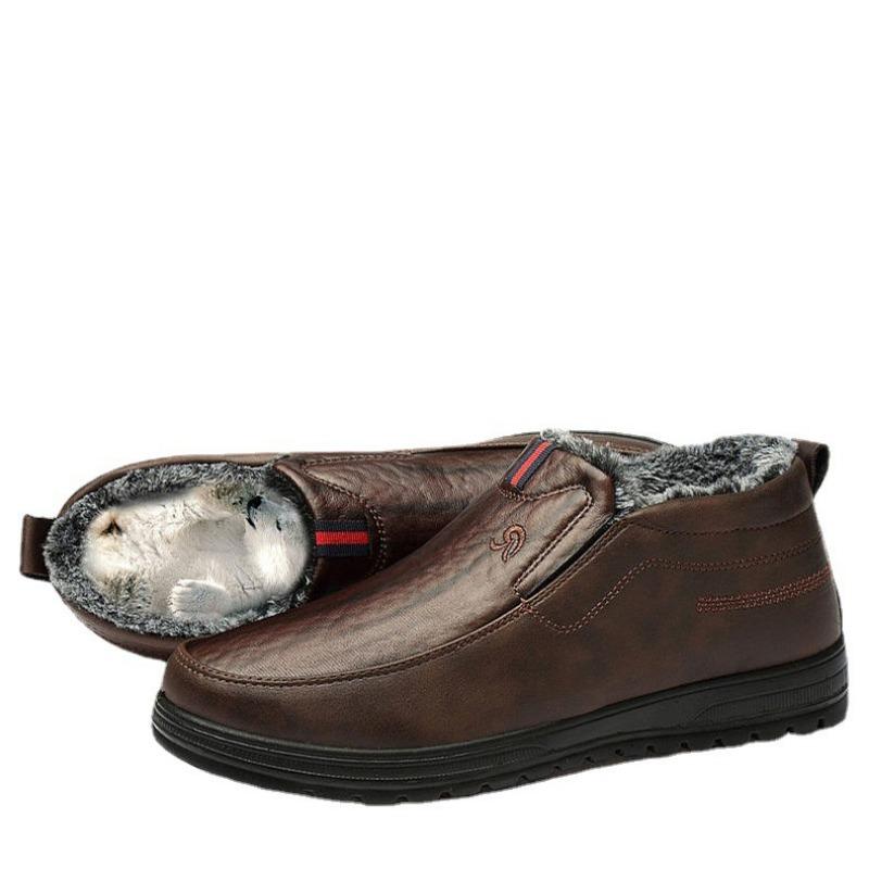 Cotton shoes winter velvet thickened leather shoes warm non-slip wear-resistant dad shoes soft sole foot cover business one-pedal leather shoes