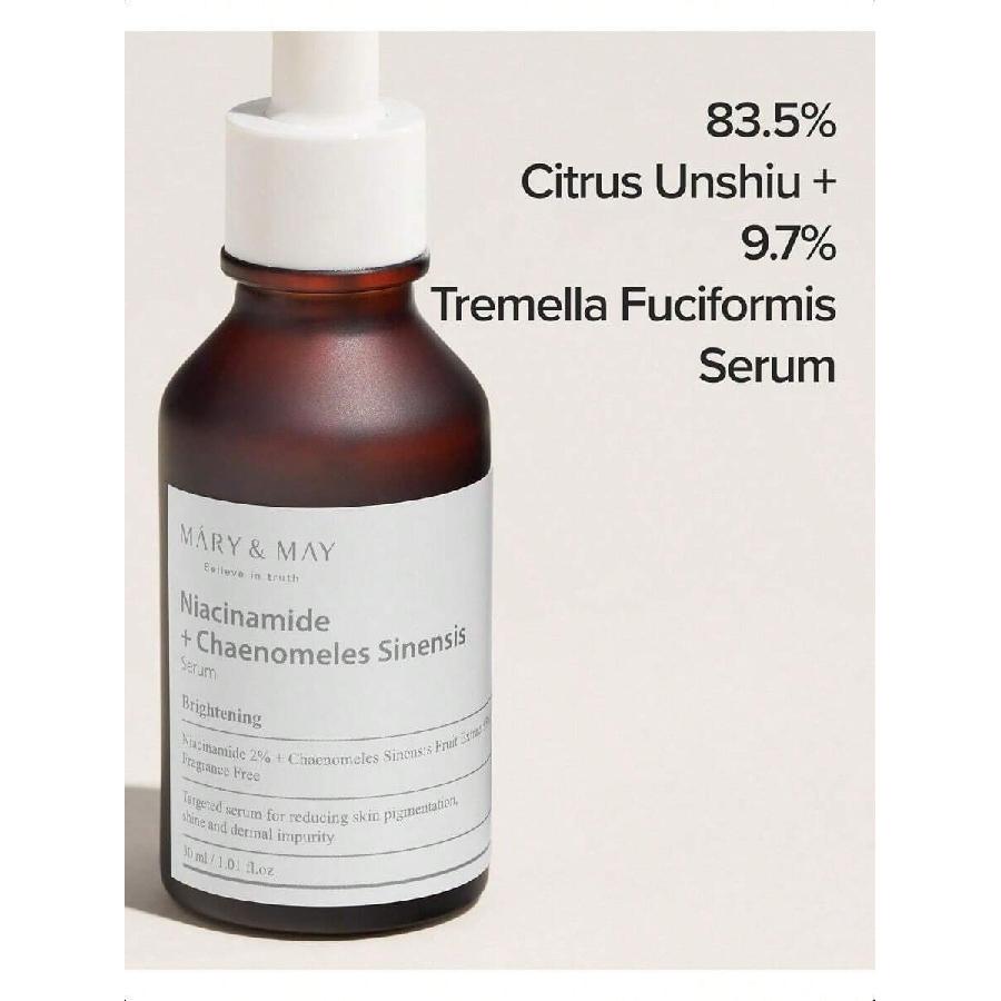 Mary&May Niacinamide + Chaenomeles Sinensis Face Serum 30ml - Korean Vitamin B3 Face Serum For Clear,Sebum Control And Acne Soothing- Quick