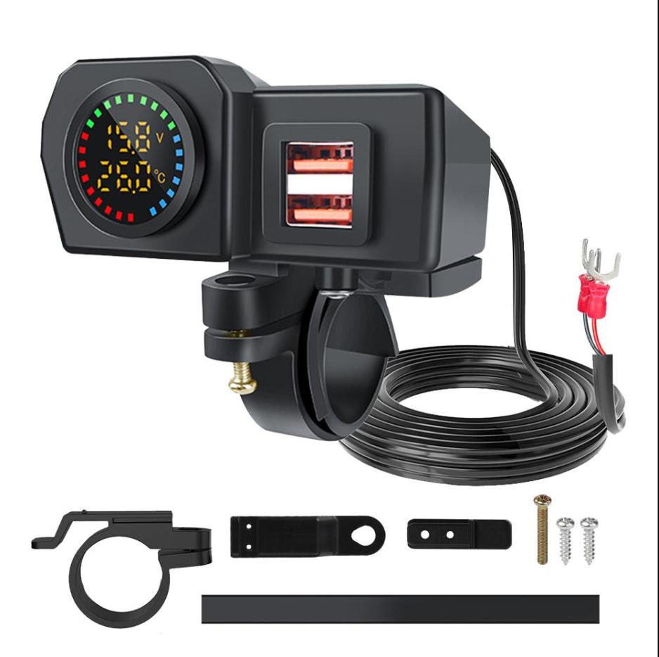 3.4A Motorcycle Charger QC3.0 PD Fast Charging Dual USB Phone Charge Adapter with Voltage Display & ON/Off Switch Modification Accessories