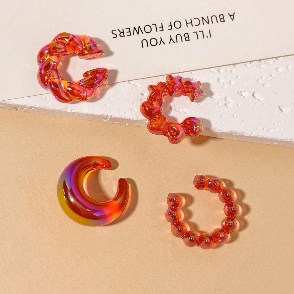 4Pcs/Set Transparent C-ring Threadless Ear Cuffs Colorful Ear Bone Clips Set Clip On Earrings  Party