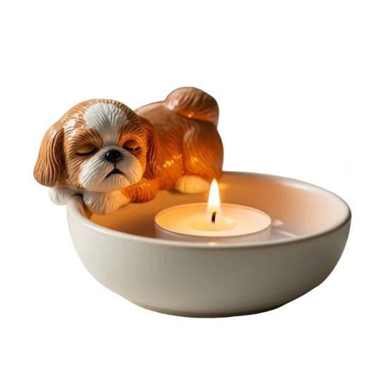 Puppy Candle Holder Handmade Animal Tea Light Candle Holder Cartoon Sleeping Dog Tealight Candle Holder for Dog Lovers Gift Home Decor