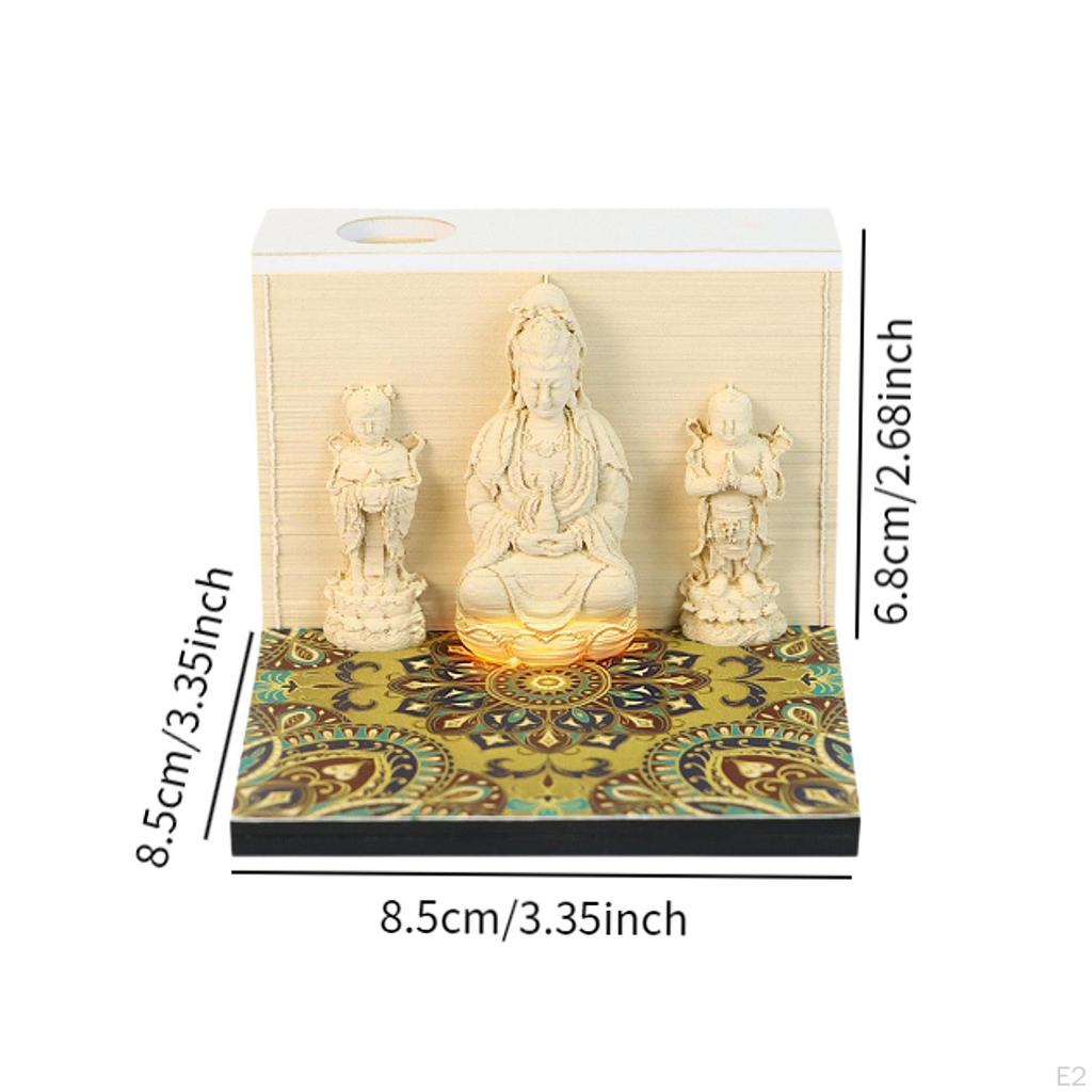 Time Piece Calendar 3D Art Guanyin Buddha Birthday Gift, Memo Pad Desk