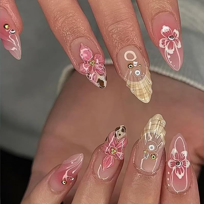 Short Almond Press on Nails Halloween Fake Nails Gothic Bat Acrylic Nail Cute Ghost False Nail with Purple Glitter Design Goth Halloween Nails Press