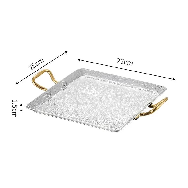 Double ear Creative 304 stainless steel tray shallow BBQ Dim sum steak plate rectangular buffet display dishes and plates sets