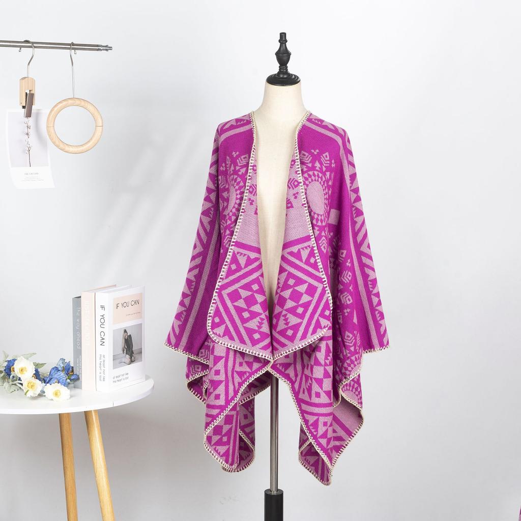 Year Geometric Shawl Niche Outer Shawl Women'S Summer High Sense Dark Double-Sided Warm Scarf