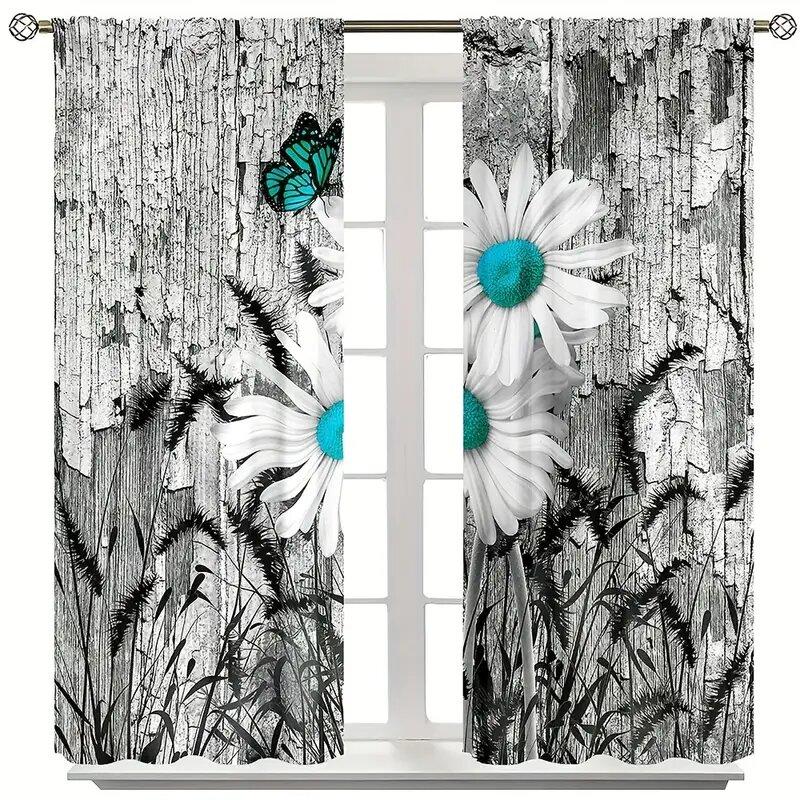 

Wood-grain butterfly Daisy pattern printed curtains window decorations home decorations room decorations 100*130 HOOK 1pcs