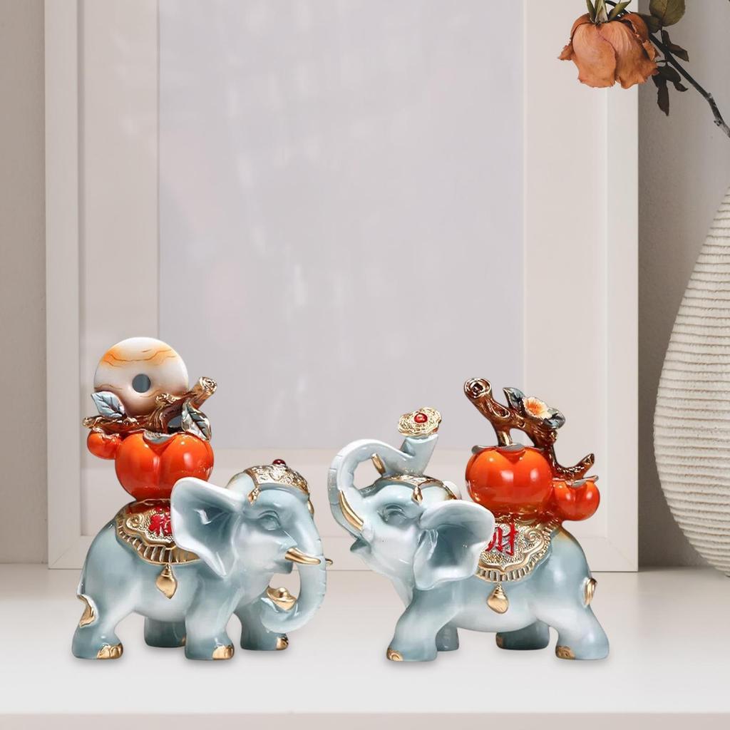 2x Lucky Elephant Statues Collectible Modern Simulation Resin Ornaments for Indoor TV Cabinet Dining Room Farmhouse Festival