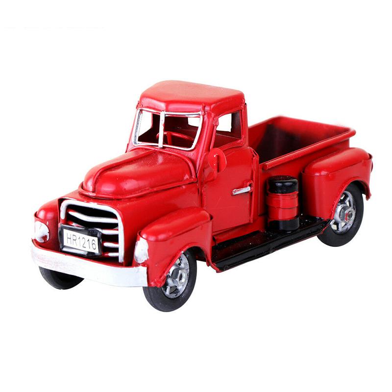 Metal Red Old Truck Christmas Ornament Kids Gifts Car Toy Xmas Table Top Decor