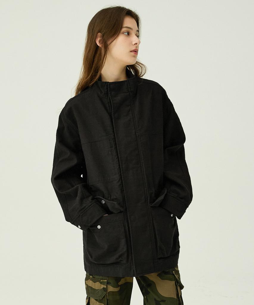 Magoodgan Safari 5311 Satin Cotton Oversized Black Field Jacket