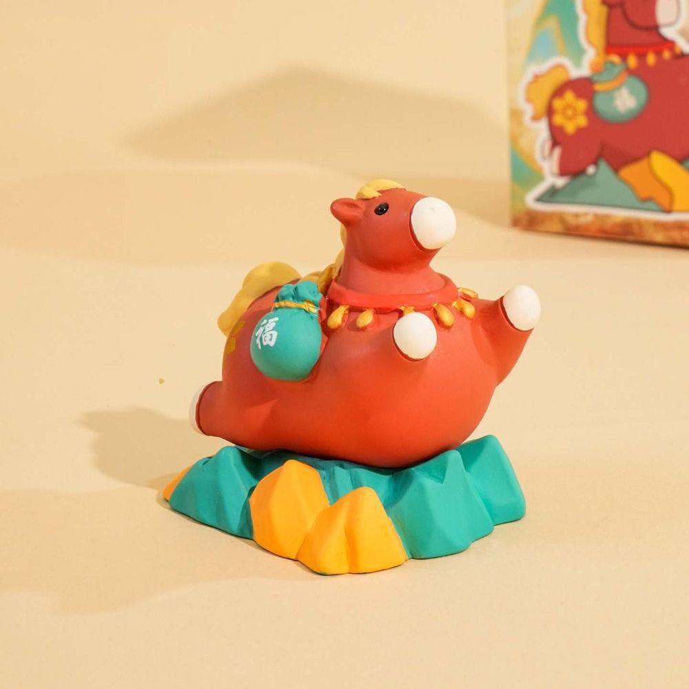 Kawaii Cute Pony Ornament Resin Horse Year Dolls Creative Cartoon Horse Statue Office Decor